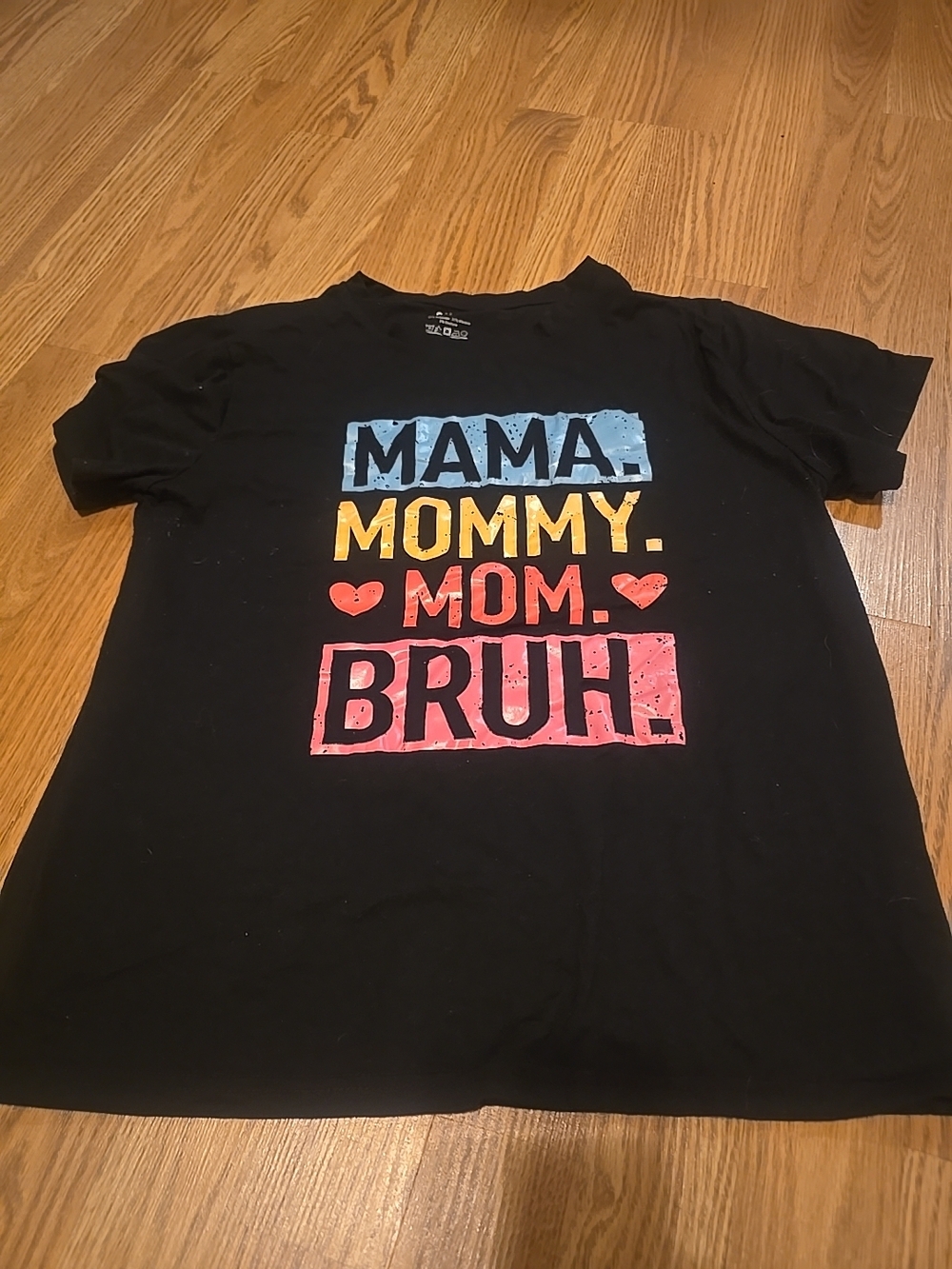 SHEIN Black Short Sleeve Graphic Tee with Blue, Yellow & Pink Print